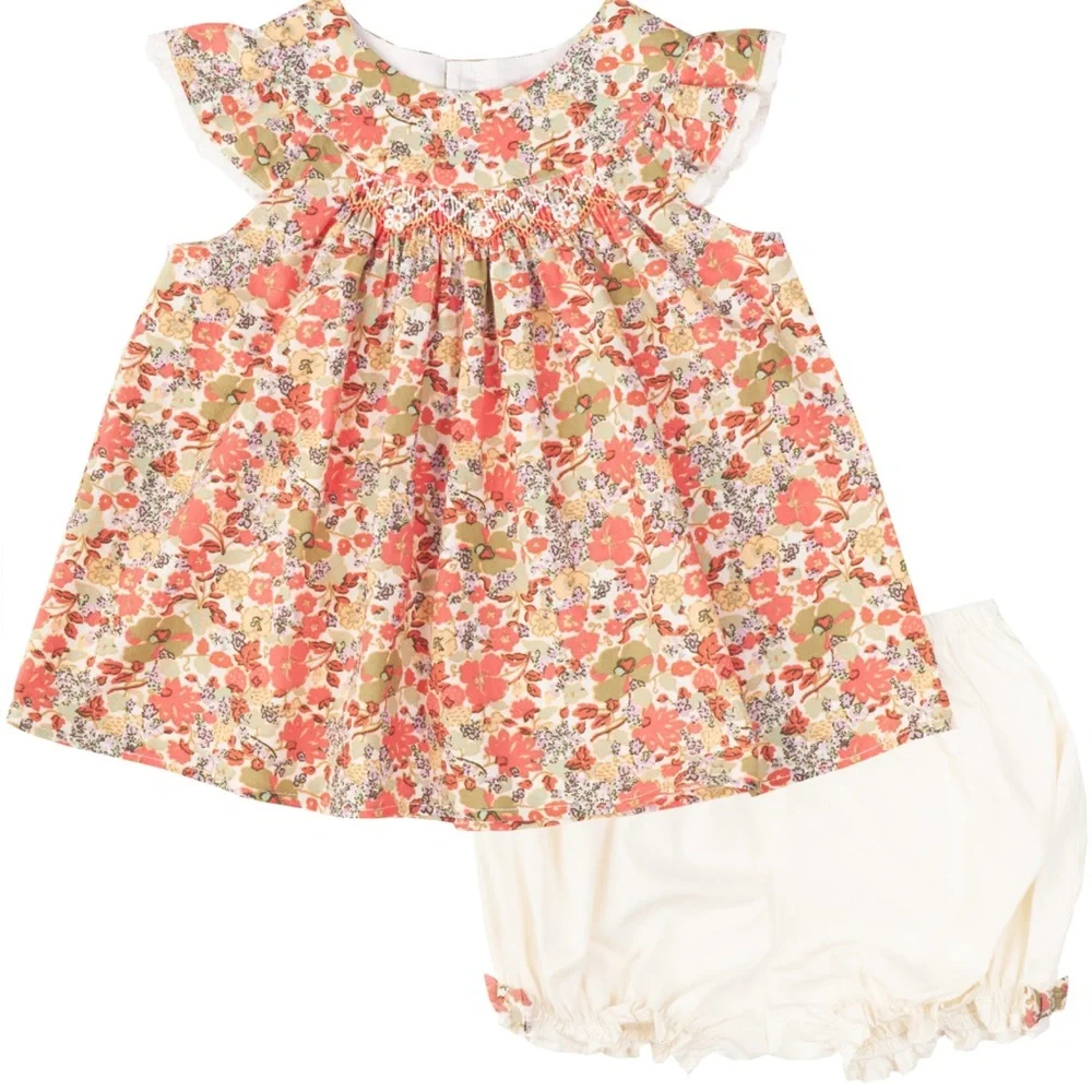 Orange Floral Smocked Swing Top & Bloomers